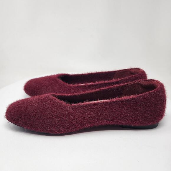 Vivaia Margot 2.0 Flats Size EU43/US11 Bordeaux Maroon Square-Toe Faux Mink - Picture 7 of 15